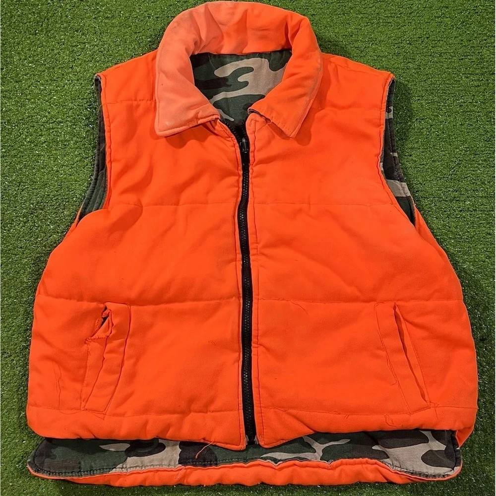 Vintage Camo Vest Med. Reversible M81 Woodland Camo Blaze Orange Insulated 80s
